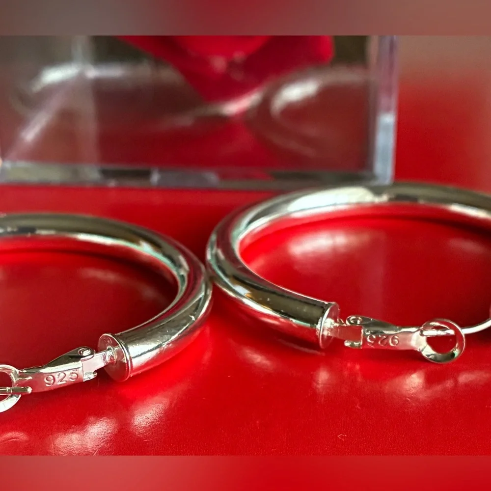 925 Silver Earrings,Classic Chunky Hoop Earrings in Silver